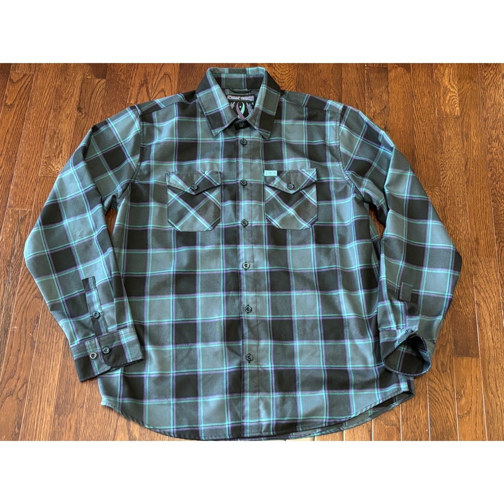 Dixxon Flannel Company Resilience Plaid Shirt Teal Purple Black Mens XL